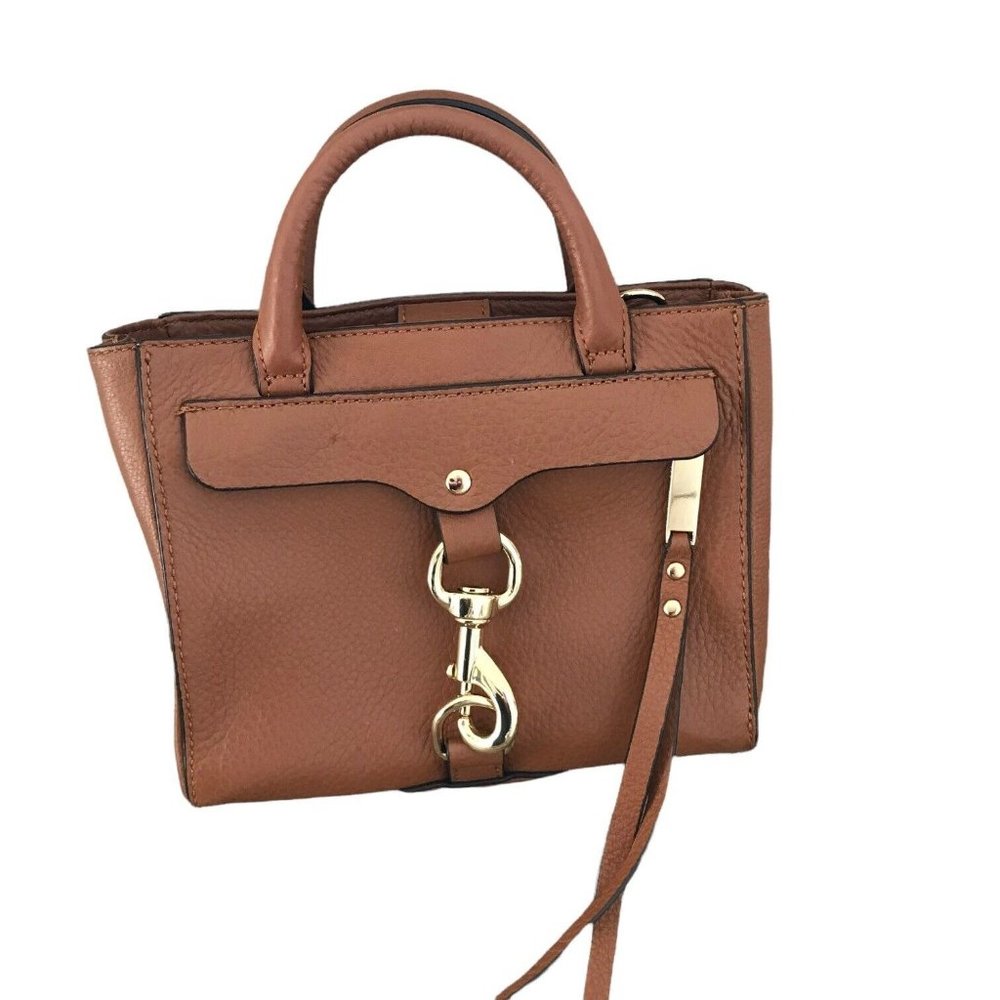 REBECCA MINKOFF Leather Strap MINI Crossbody Dog Clip Handbag Chestnut Brown